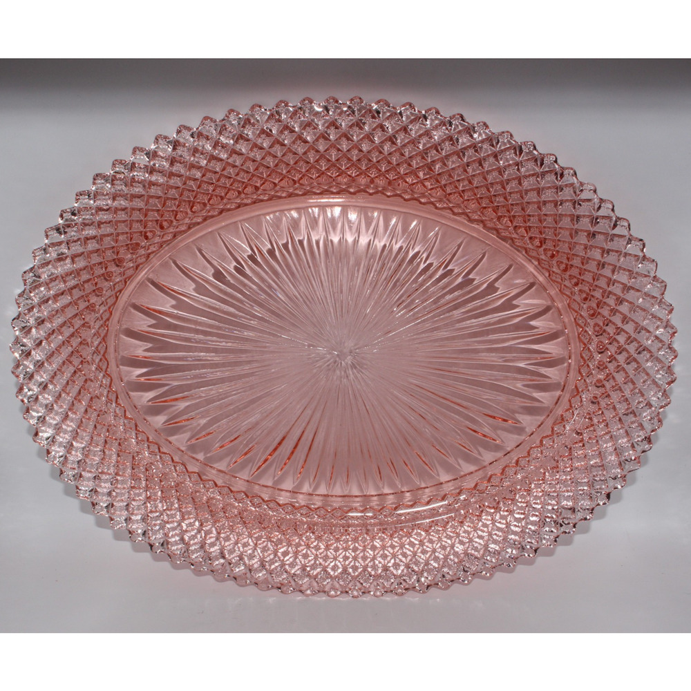 VTG Anchor Hocking Pink Depression Glass 12” Oval Serving Platter Miss America - Picture 2 of 8